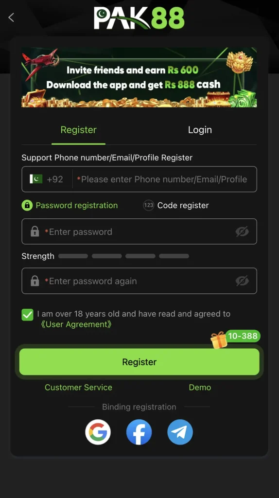 Register on PAK88Game